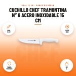 Cuchillo Chef Tramontina N° 6 Acero Inoxidable 15 cm: imagen promocional con hoja 15 cm, acero inox, mango microban, 150 g