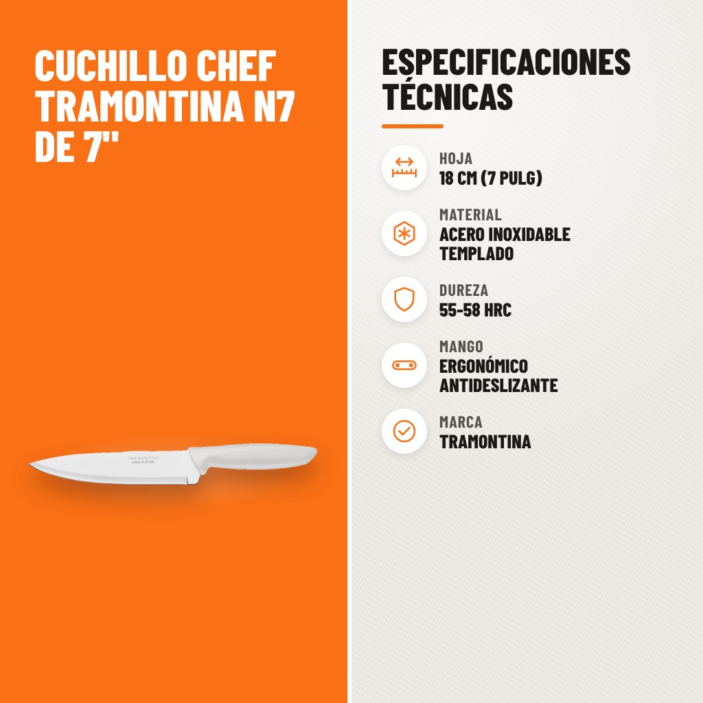 Especificaciones técnicas de Cuchillo Chef Tramontina N7 de 7"