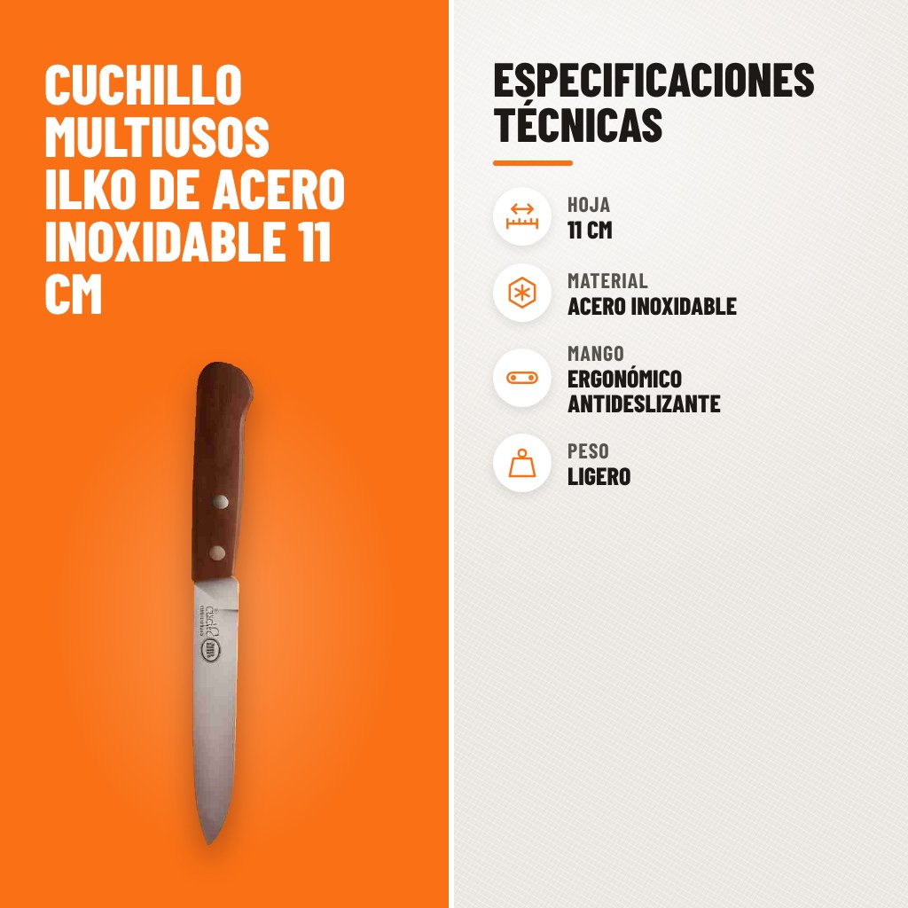 Especificaciones técnicas de Cuchillo Multiusos Ilko de Acero Inoxidable 11 cm