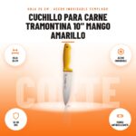 Cuchillo para Carne Tramontina 10" Mango Amarillo: imagen promocional con hoja 25 cm, acero inoxidable, 52-56 hrc, mango antideslizante