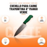 Cuchillo para Carne Tramontina 6" Mango Verde: imagen promocional con hoja 15 cm, acero inoxidable, 52-56 hrc, mango antideslizante