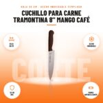 Cuchillo para Carne Tramontina 8" Mango Café: imagen promocional con hoja 20 cm, acero inoxidable, 52-56 hrc, mango antideslizante