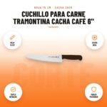 Cuchillo para Carne Tramontina Cacha Café 6": imagen promocional con hoja 15 cm, acero inox, triple remache, mango microban