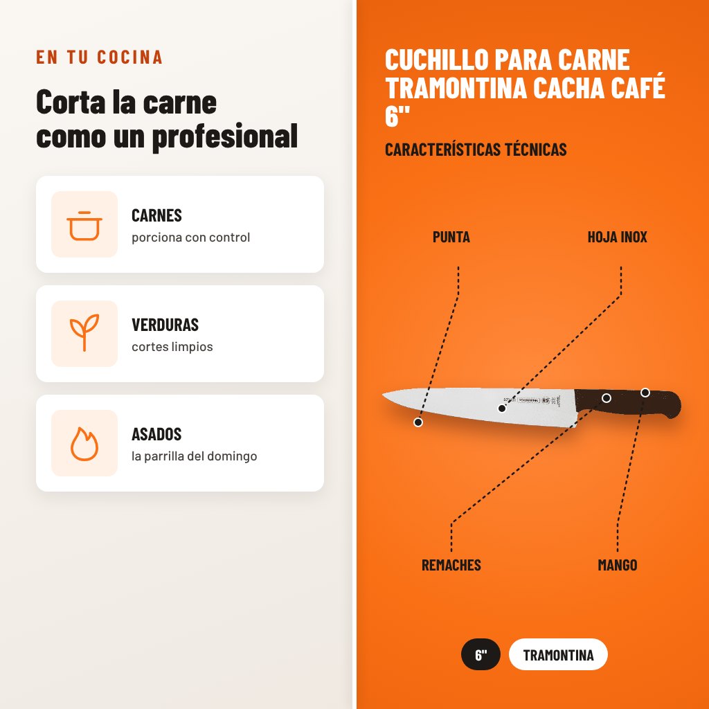 Cuchillo para Carne Tramontina Cacha Café 6": usos y características técnicas señaladas