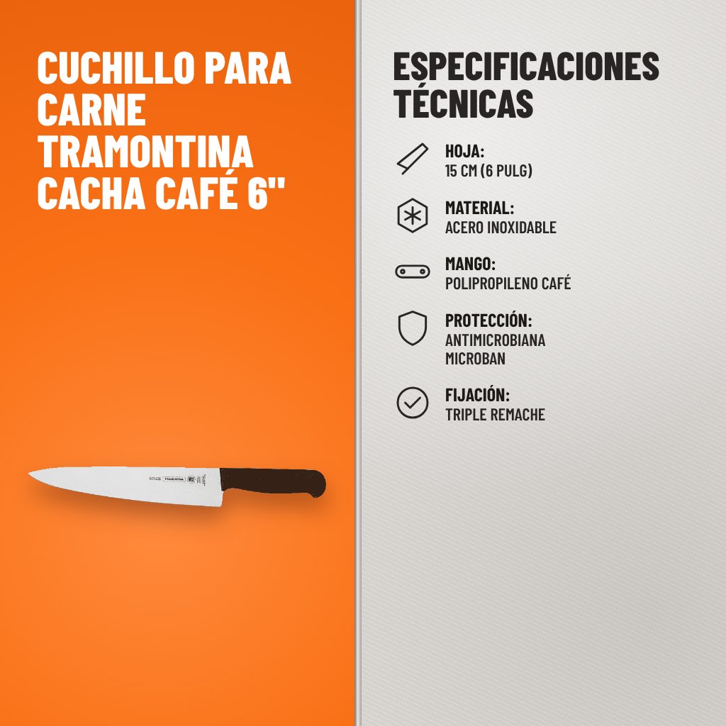 Especificaciones técnicas de Cuchillo para Carne Tramontina Cacha Café 6"