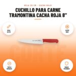 Cuchillo para Carne Tramontina Cacha Roja 8": imagen promocional con hoja 20 cm, acero inox, triple remache, mango microban