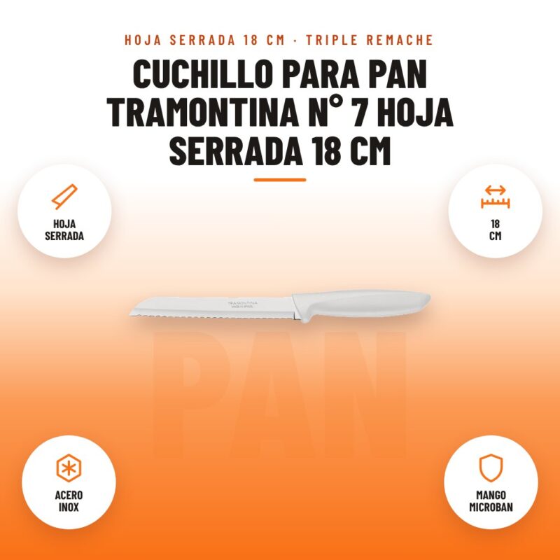 Cuchillo para Pan Tramontina N° 7 Hoja Serrada 18 cm: imagen promocional con hoja serrada, 18 cm, acero inox, mango microban