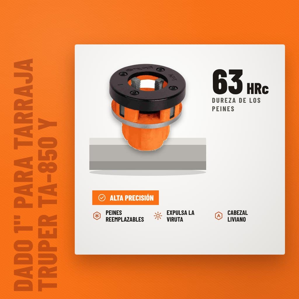 Dado 1" para Tarraja Truper TA-850 y TA-851 sobre soporte con sus beneficios principales