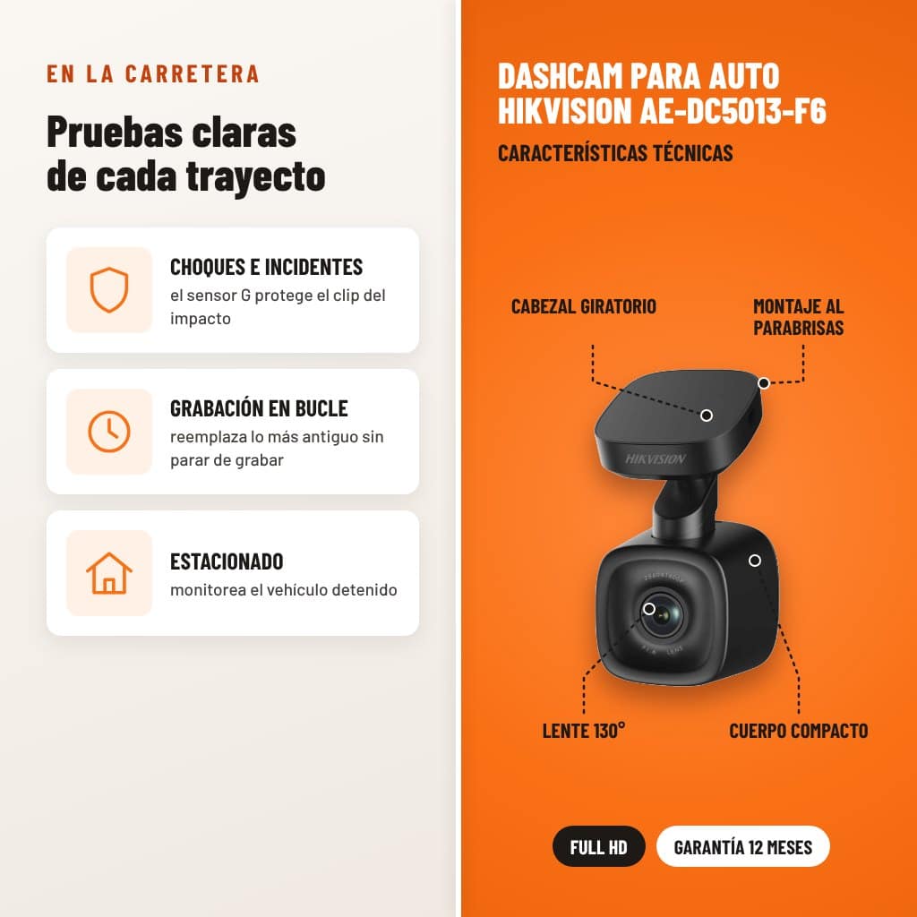 Dashcam para Auto Hikvision AE-DC5013-F6: usos y características técnicas señaladas