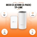 Deco E3 AC1200 (2-pack) Tp-link: imagen promocional con ac1200 mesh, 2 unidades, toda la casa, app deco