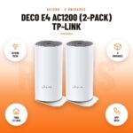 Deco E4 AC1200 (2-pack) Tp-link: imagen promocional con ac1200 mesh, 2 unidades, toda la casa, app deco
