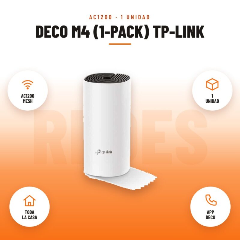 Deco M4 (1-pack) Tp-link: imagen promocional con ac1200 mesh, 1 unidad, toda la casa, app deco