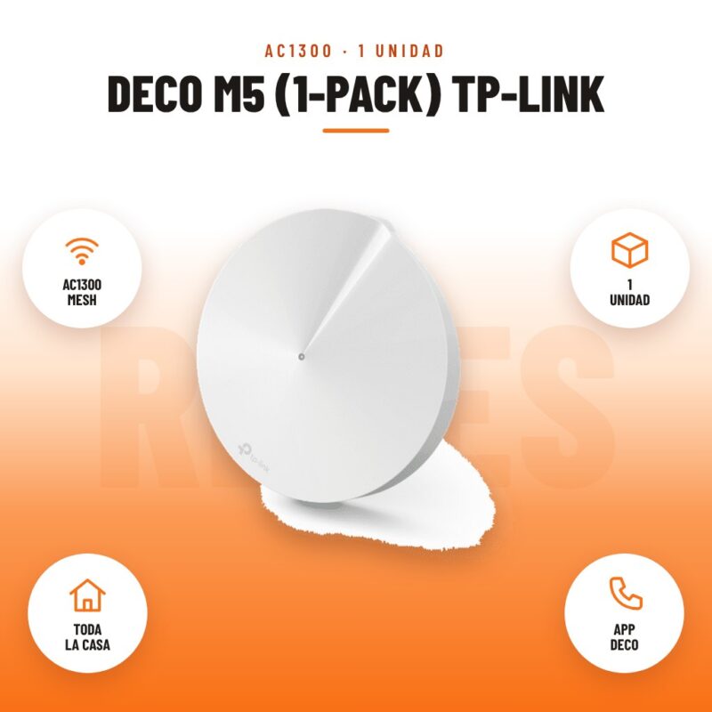 Deco M5 (1-pack) Tp-link: imagen promocional con ac1300 mesh, 1 unidad, toda la casa, app deco