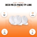 Deco M5 (3-pack) Tp-link: imagen promocional con ac1300 mesh, 3 unidades, toda la casa, app deco
