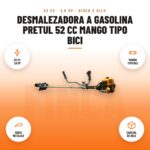 Desmalezadora a Gasolina Pretul 52 cc Mango Tipo Bici: imagen promocional con 52 cc 1,8 hp, mango tipo bici, disco metálico, cabezal de hilo