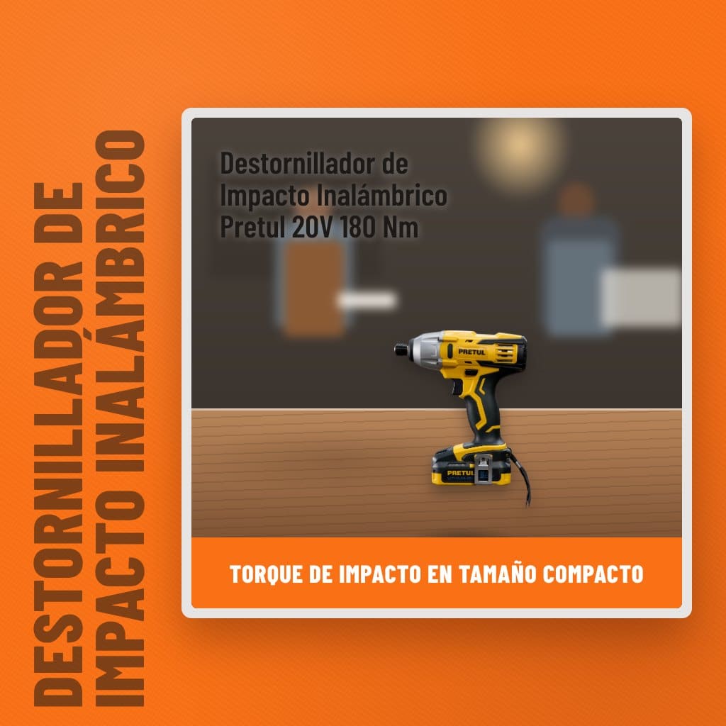 Destornillador de Impacto Inalámbrico Pretul 20V 180 Nm en un taller con un profesional al fondo