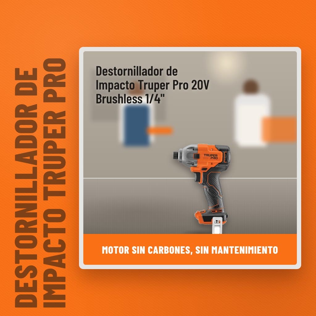 Destornillador de Impacto Truper Pro 20V Brushless 1/4" en una obra con un profesional al fondo