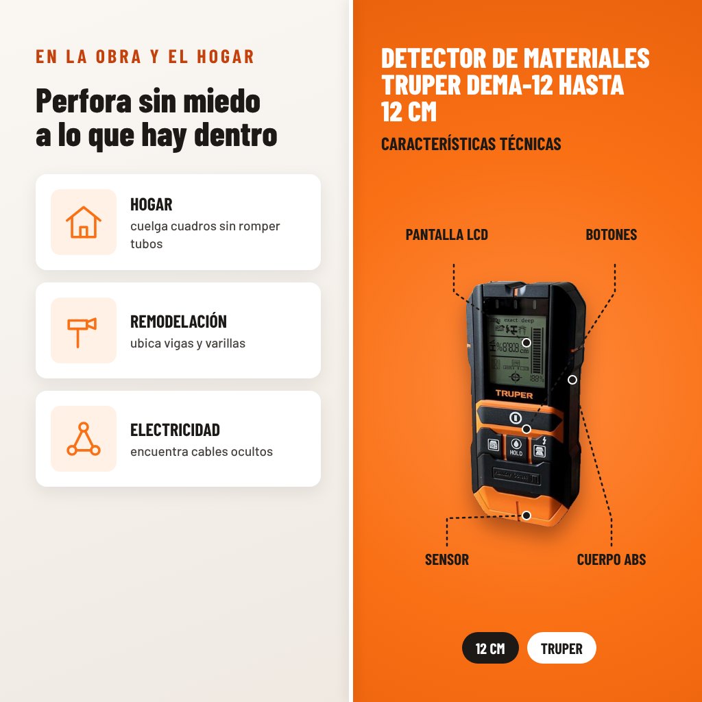Detector de Materiales Truper DEMA-12 hasta 12 cm: usos y características técnicas señaladas