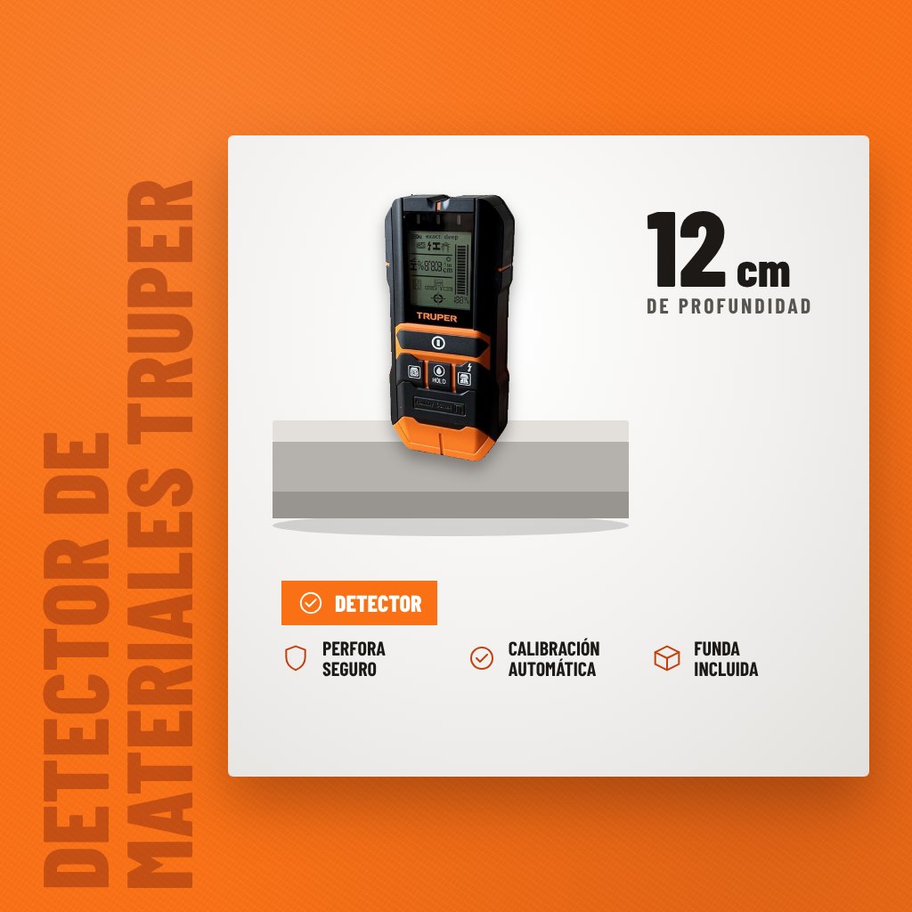 Detector de Materiales Truper DEMA-12 hasta 12 cm sobre soporte con sus beneficios principales