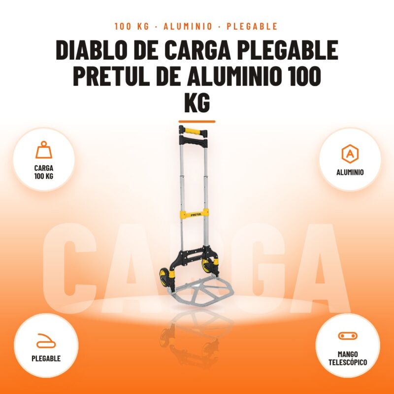 Diablo de Carga Plegable Pretul de Aluminio 100 kg: imagen promocional con carga 100 kg, aluminio, plegable, mango telescópico
