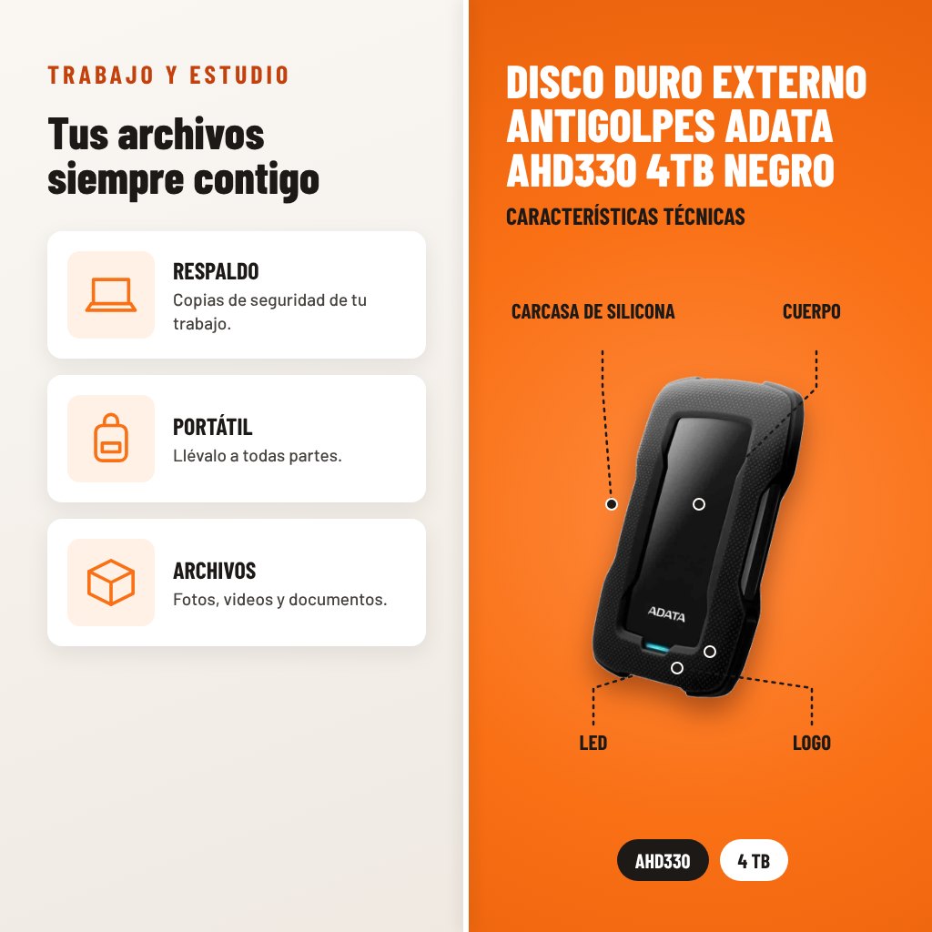 Disco Duro Externo Antigolpes ADATA AHD330 4TB Negro: usos y características técnicas señaladas