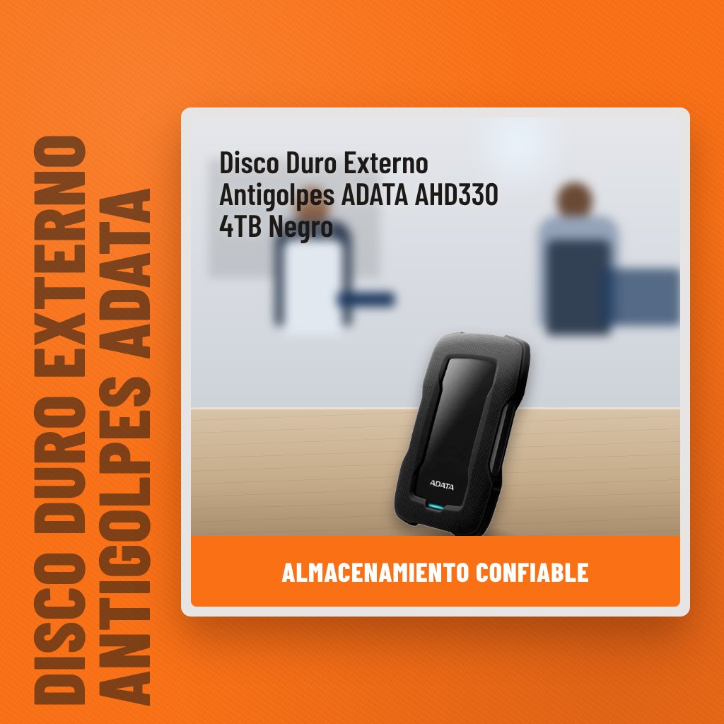 Disco Duro Externo Antigolpes ADATA AHD330 4TB Negro en una oficina con un profesional al fondo