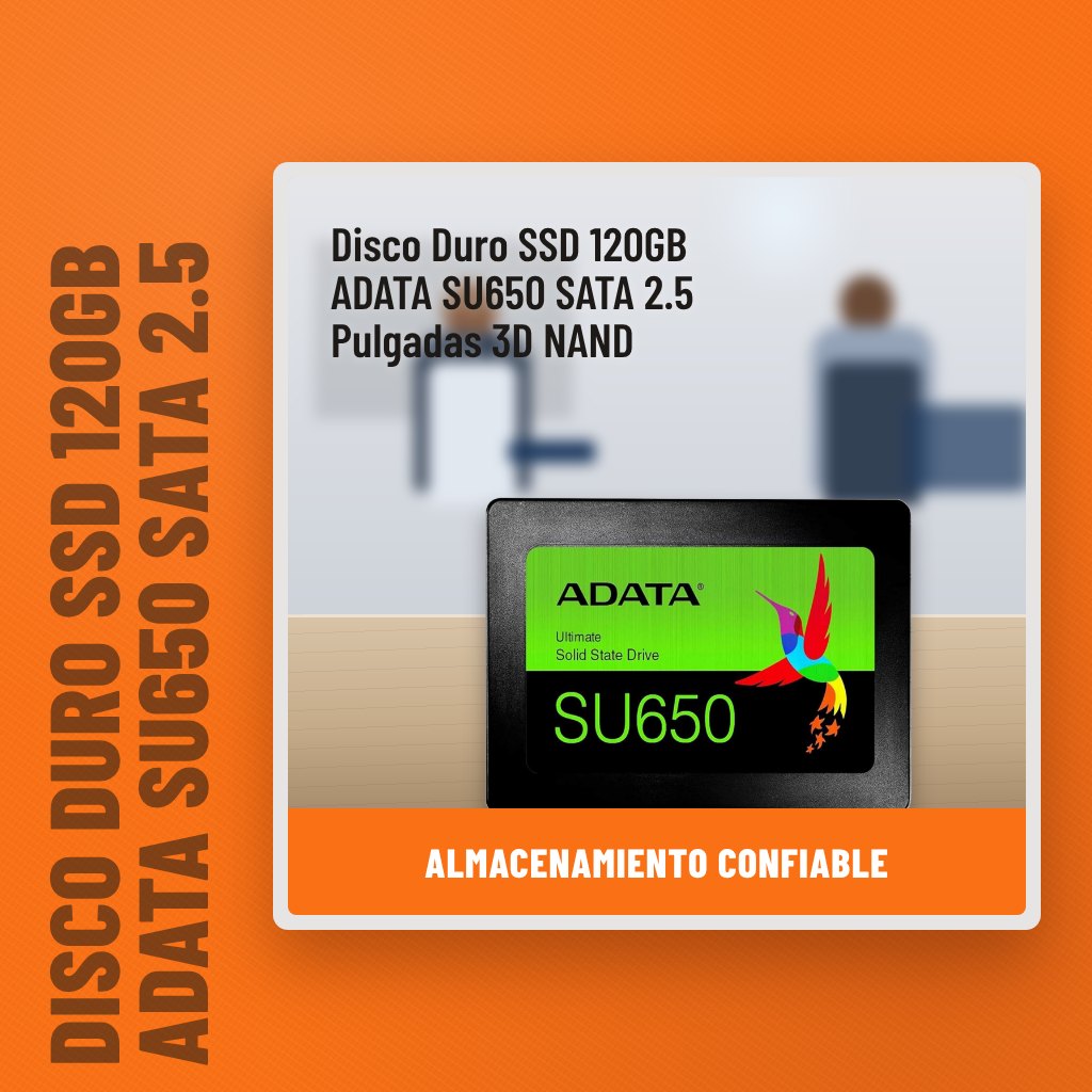 Disco Duro SSD 120GB ADATA SU650 SATA 2.5 Pulgadas 3D NAND en una oficina con un profesional al fondo