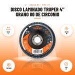 Disco Laminado Truper 4" Grano 80 de Circonio: imagen promocional con disco 4", grano 80, circonio, tipo 29