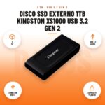 Disco SSD Externo 1TB Kingston XS1000 USB 3.2 Gen 2: imagen promocional con 1 tb, usb 3.2 gen 2, conector usb-c, compacto y ligero