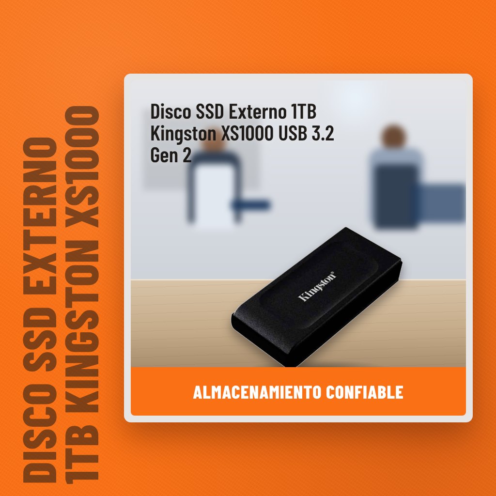 Disco SSD Externo 1TB Kingston XS1000 USB 3.2 Gen 2 en una oficina con un profesional al fondo