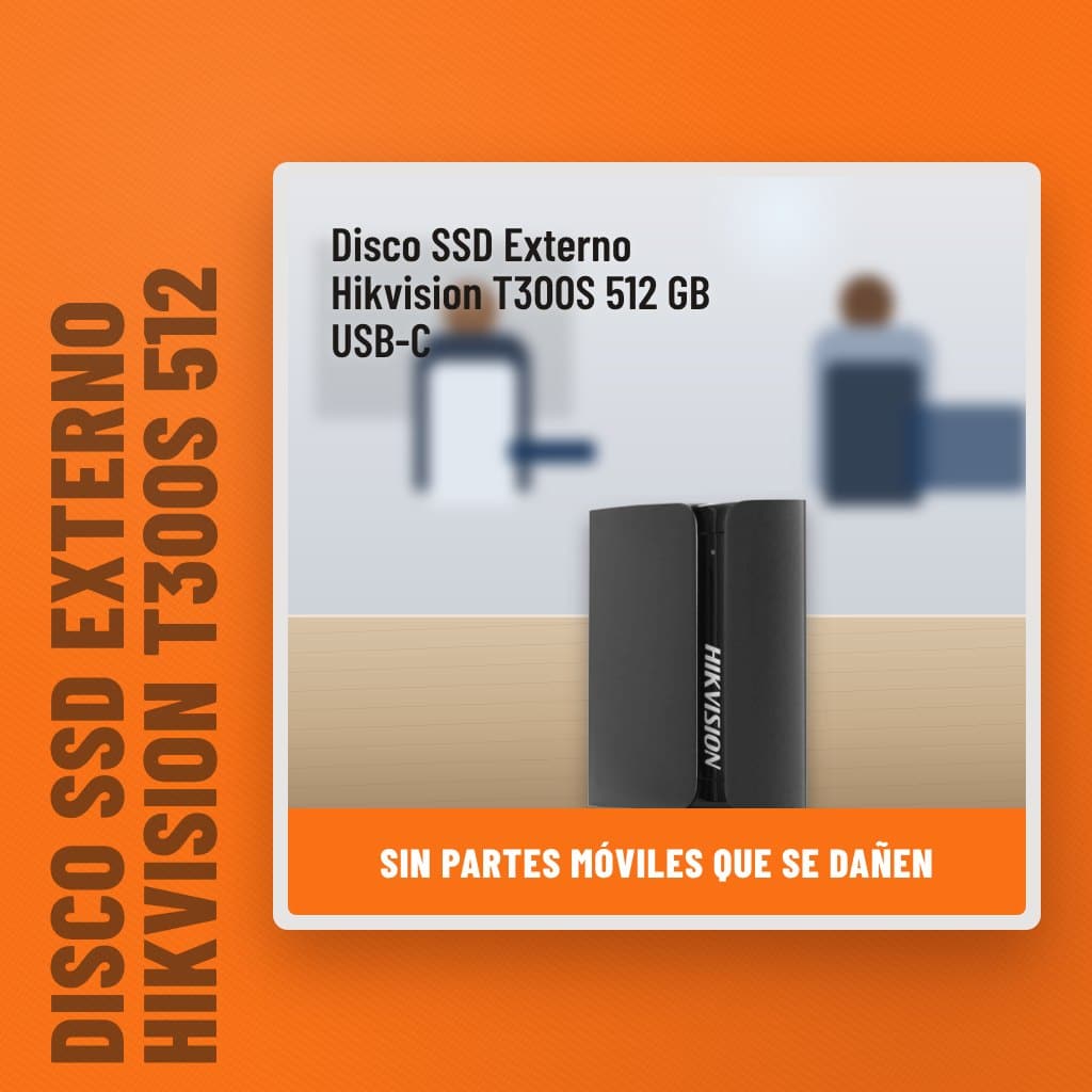 Disco SSD Externo Hikvision T300S 512 GB USB-C en una oficina con un profesional al fondo