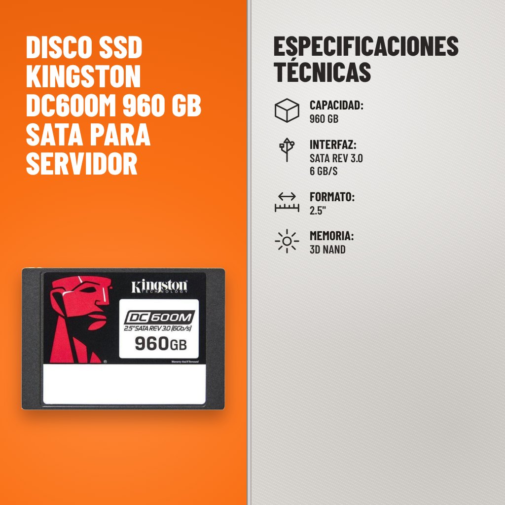 Especificaciones técnicas de Disco SSD Kingston DC600M 960 GB SATA para Servidor