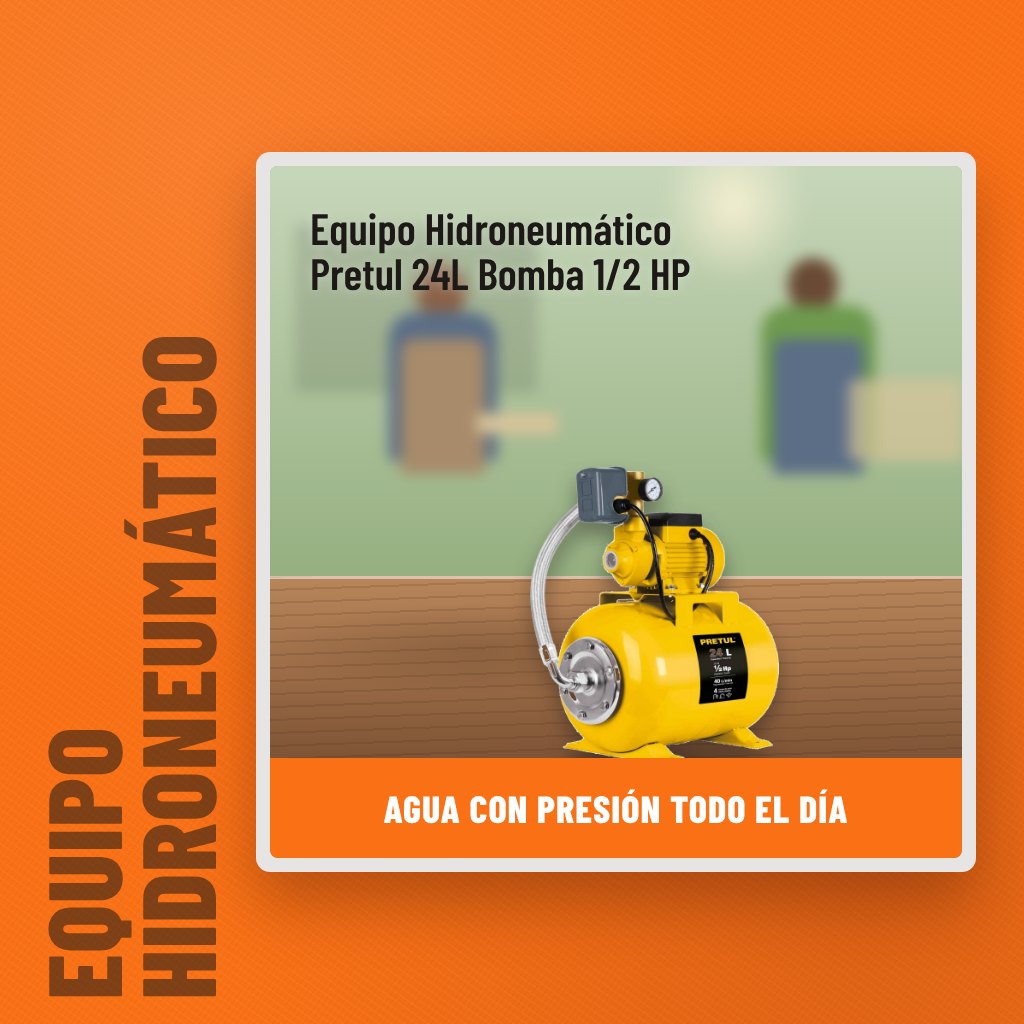 Equipo Hidroneumático Pretul 24L Bomba 1/2 HP en la finca con un profesional al fondo
