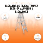 Escalera de Tijera Truper ESTA-34 Aluminio 4 Escalones: imagen promocional con 4 peldaños, aluminio, 150 kg, peldaños antiderrapantes