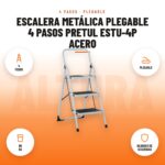 Escalera Metálica Plegable 4 Pasos Pretul ESTU-4P Acero: imagen promocional con 4 pasos, plegable, 90 kg, bloqueo de seguridad