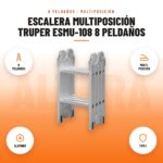 Escalera Multiposición Truper ESMU-108 8 Peldaños: imagen promocional con 8 peldaños, multi- posición, aluminio, tipo i