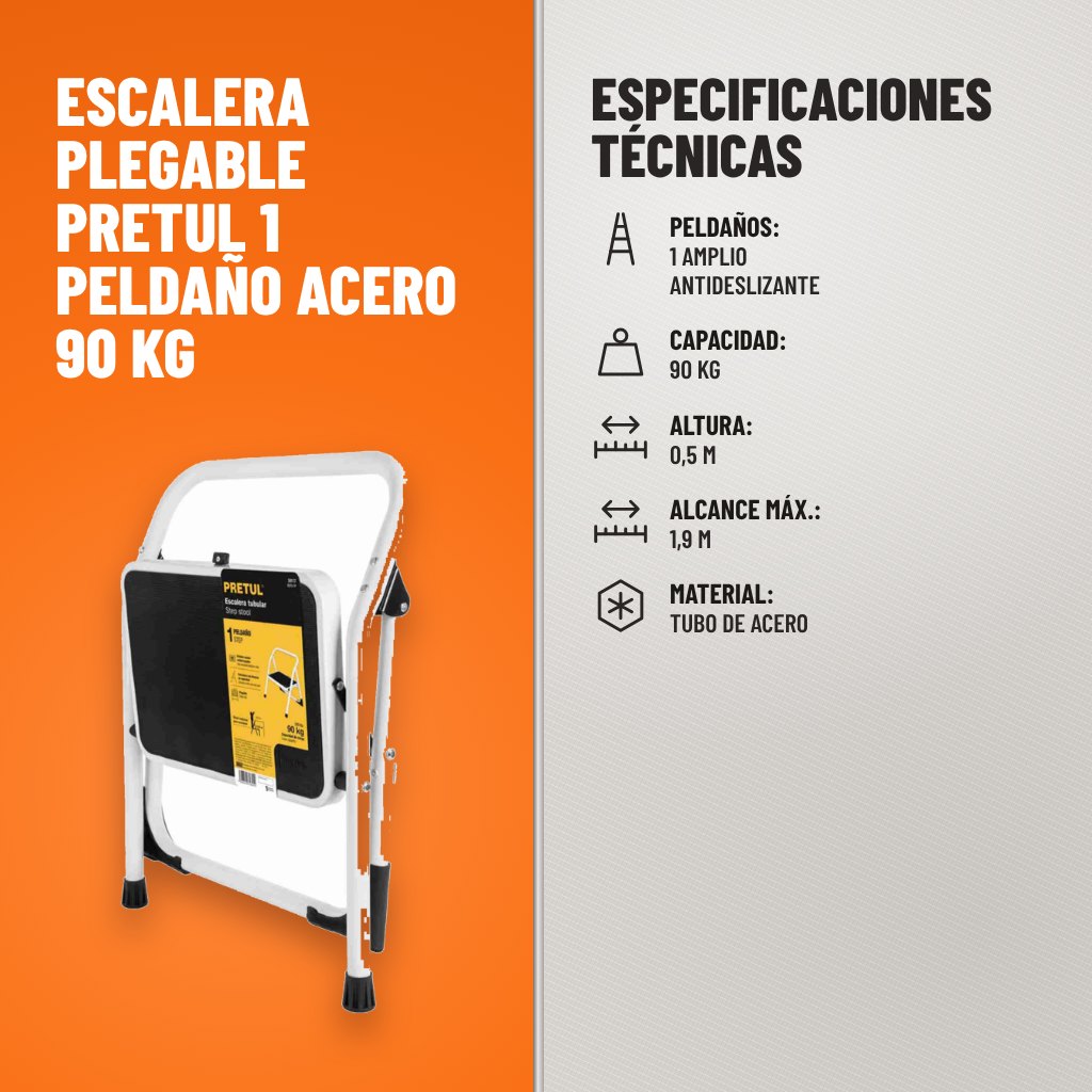 Especificaciones técnicas de Escalera Plegable Pretul 1 Peldaño Acero 90 kg