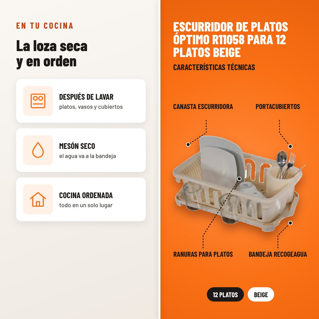 Escurridor de Platos Óptimo R11058 para 12 Platos Beige: usos y características técnicas señaladas