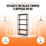 Estante Metálico Truper 5 Repisas 80 kg: imagen promocional con 5 repisas, 80 kg por repisa, 180×85×30 cm, sin tornillos