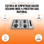 Estufa de Empotrar Haceb Sésamo Inox 4 Puestos Gas Natural: imagen promocional con 4 fogones, acero inoxidable, 60 × 43 cm, encendido automático