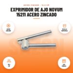Exprimidor de Ajo Novum 15211 Acero Zincado: imagen promocional con acero zincado, rejilla removible, 15,5 cm, ajo fresco