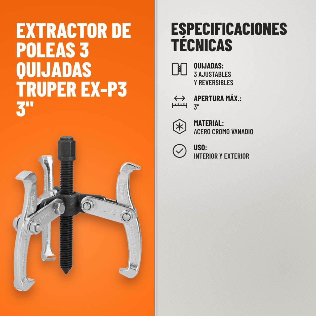 Especificaciones técnicas de Extractor de Poleas 3 Quijadas Truper EX-P3 3"