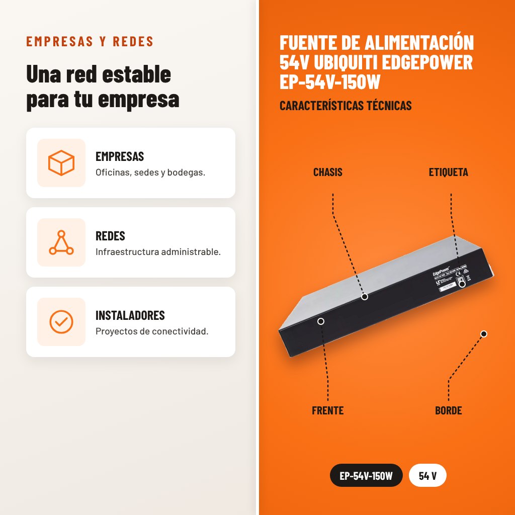 Fuente de alimentación 54V Ubiquiti EdgePower EP-54V-150W: usos y características técnicas señaladas