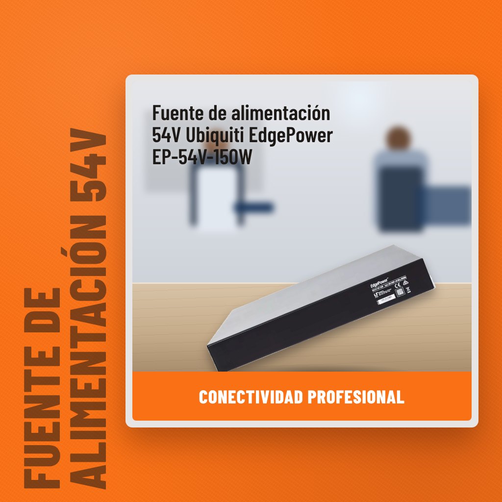 Fuente de alimentación 54V Ubiquiti EdgePower EP-54V-150W en una oficina con un profesional al fondo