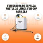 Fumigadora de Espalda Pretul 20 Litros FUM-20P Agrícola: imagen promocional con 20 litros, de espalda, 2 boquillas, manual