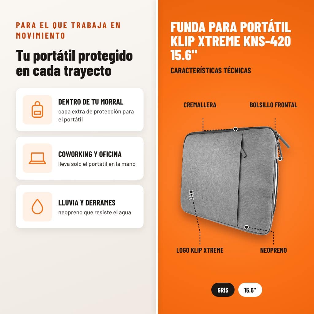Funda para Portátil Klip Xtreme KNS-420 15.6": usos y características técnicas señaladas