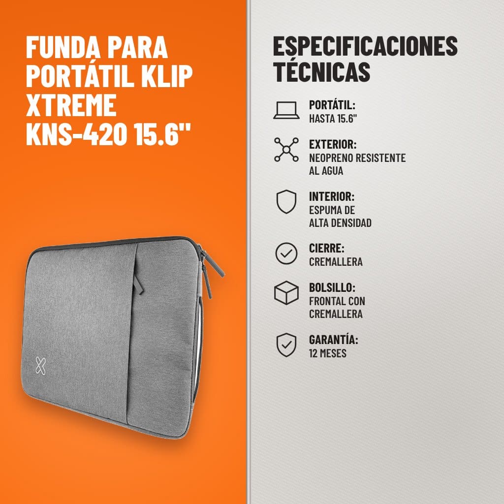 Especificaciones técnicas de Funda para Portátil Klip Xtreme KNS-420 15.6"
