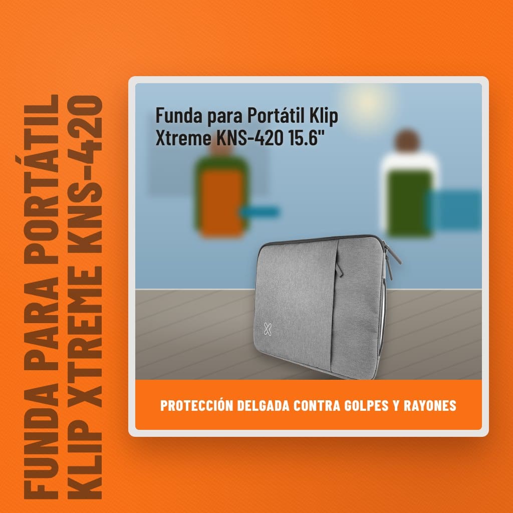 Funda para Portátil Klip Xtreme KNS-420 15.6" en un espacio al aire libre con un profesional al fondo