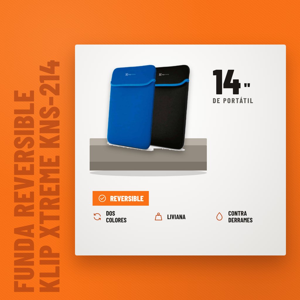 Funda Reversible Klip Xtreme KNS-214 Neopreno 14" sobre soporte con sus beneficios principales