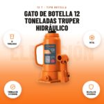 Gato de Botella 12 Toneladas Truper Hidráulico: imagen promocional con 12 toneladas, metal, tornillo de extensión, válvula de seguridad